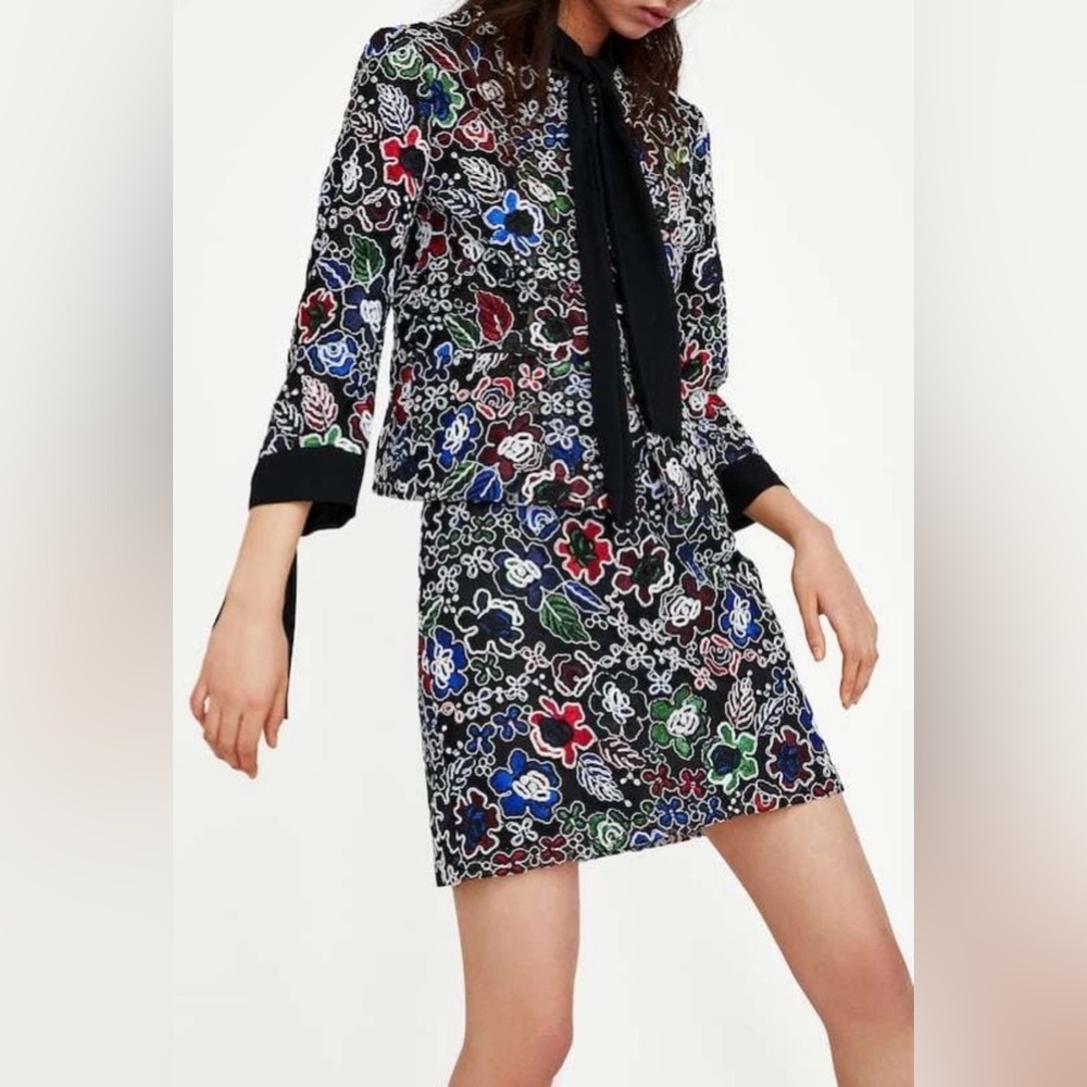 Zara Lace Blazer Skirt Set XS/S